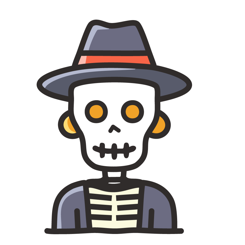 Skeleton wearing a Halloween hat, free illustration, transparent background