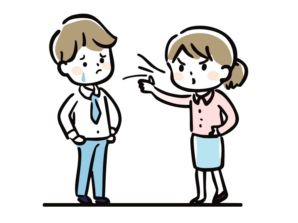 Illustration of a woman harshly blaming a man