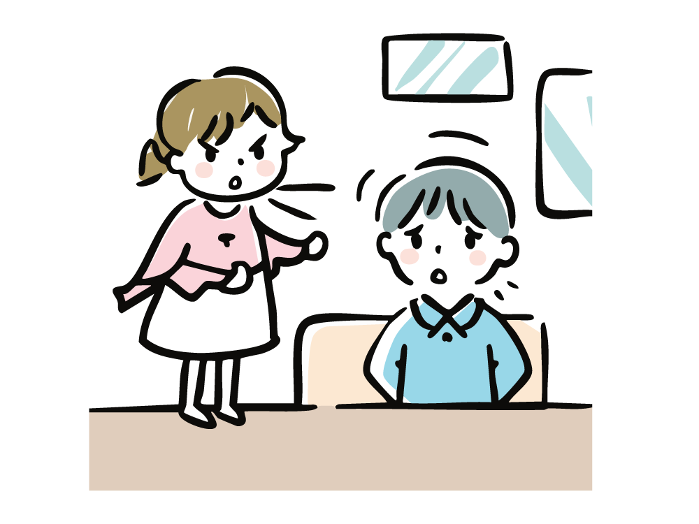 Illustration of a woman angrily pointing at a man