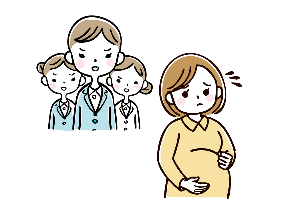Illustration of colleagues giving a cold look to a pregnant woman