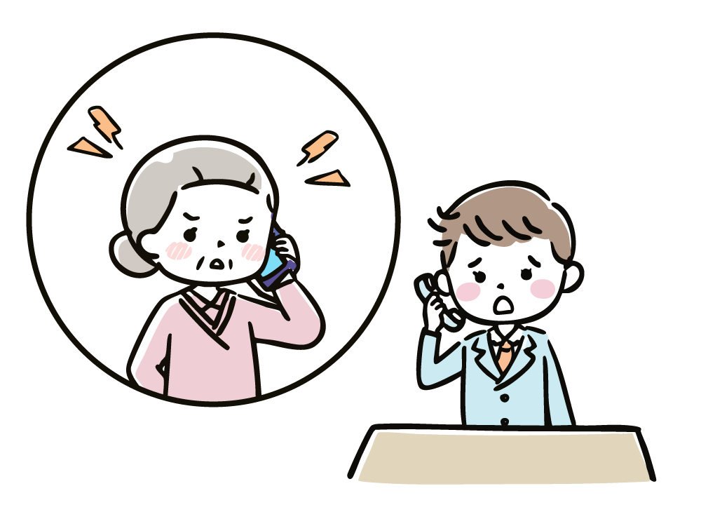 Illustration of a customer yelling on the phone and a confused male employee