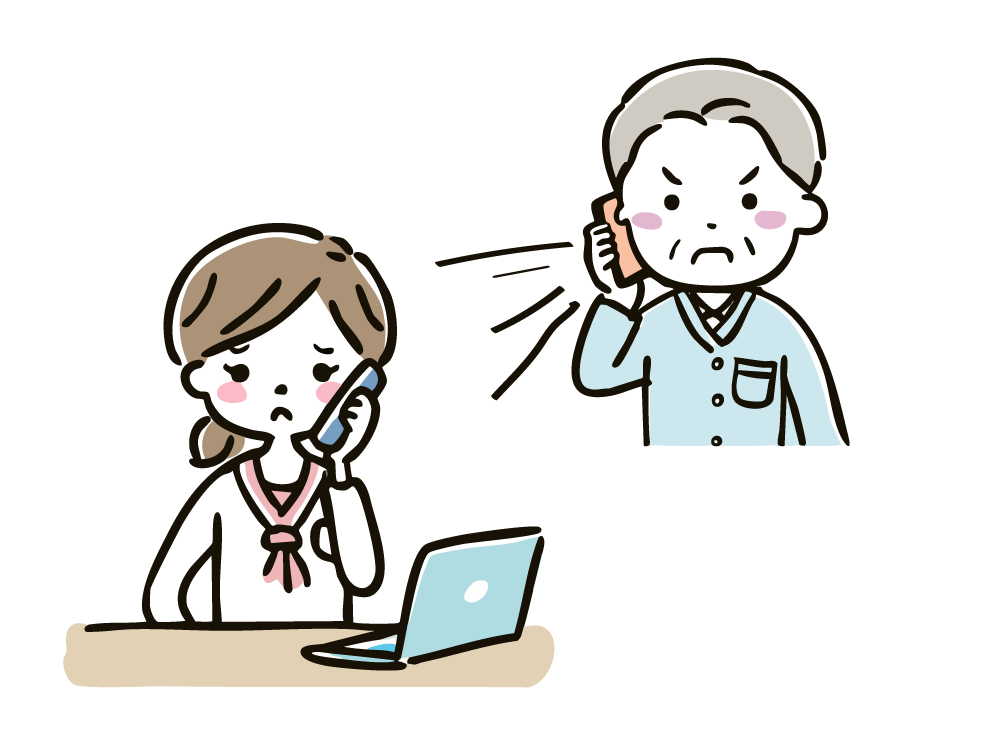 Illustration of an angry customer and a confused female employee on the phone