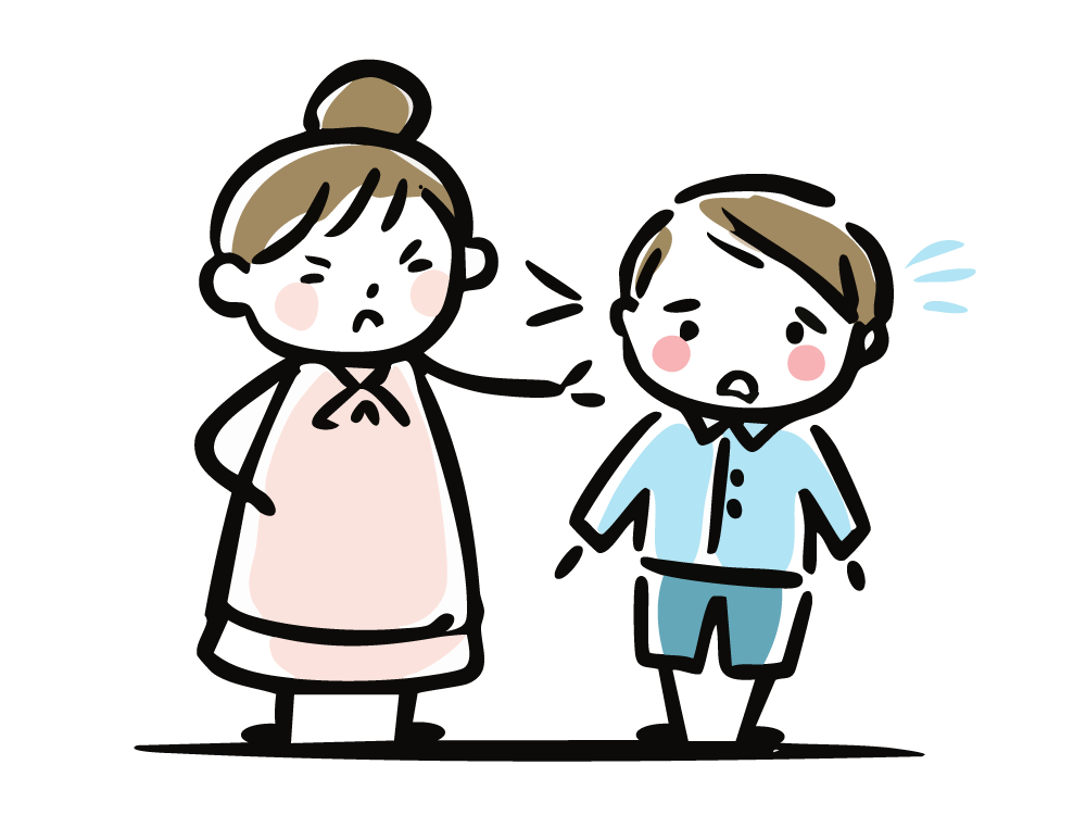 Illustration of a mother scolding her child with a stern expression