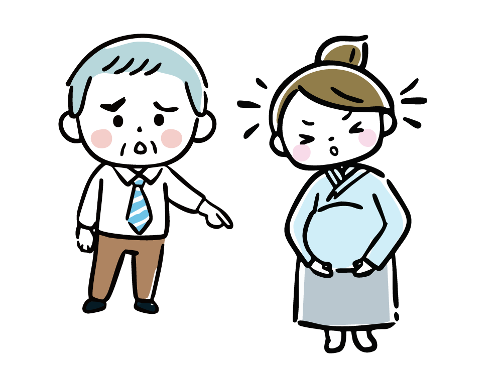 Illustration of an angry man pointing at a pregnant woman