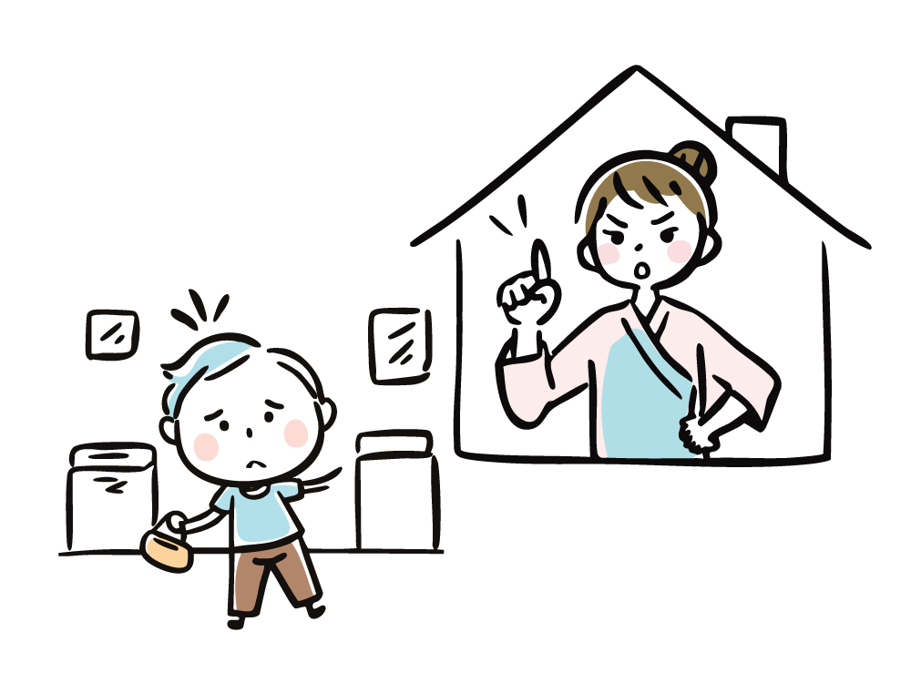 Illustration of a child running away from his angry mother