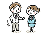 Illustration of a male boss scolding a female subordinate with a stern expression