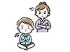 Illustration of an angry woman with her arms crossed and a man clasping his hands