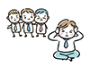Illustration of a man covering his ears during group harassment
