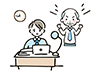 Illustration of an angry male boss with arms outstretched and a dejected male subordinate