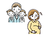 Illustration of colleagues giving a cold look to a pregnant woman