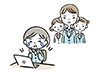 Illustration of a middle-aged woman crying after being bullied by several colleagues