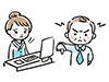 Illustration of an angry male customer pointing and a confused female employee