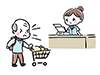  Illustration of an angry male customer at the cash register and a confused female employee 