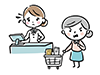  Illustration of an angry female customer with a shopping cart in hand and a confused female employee 