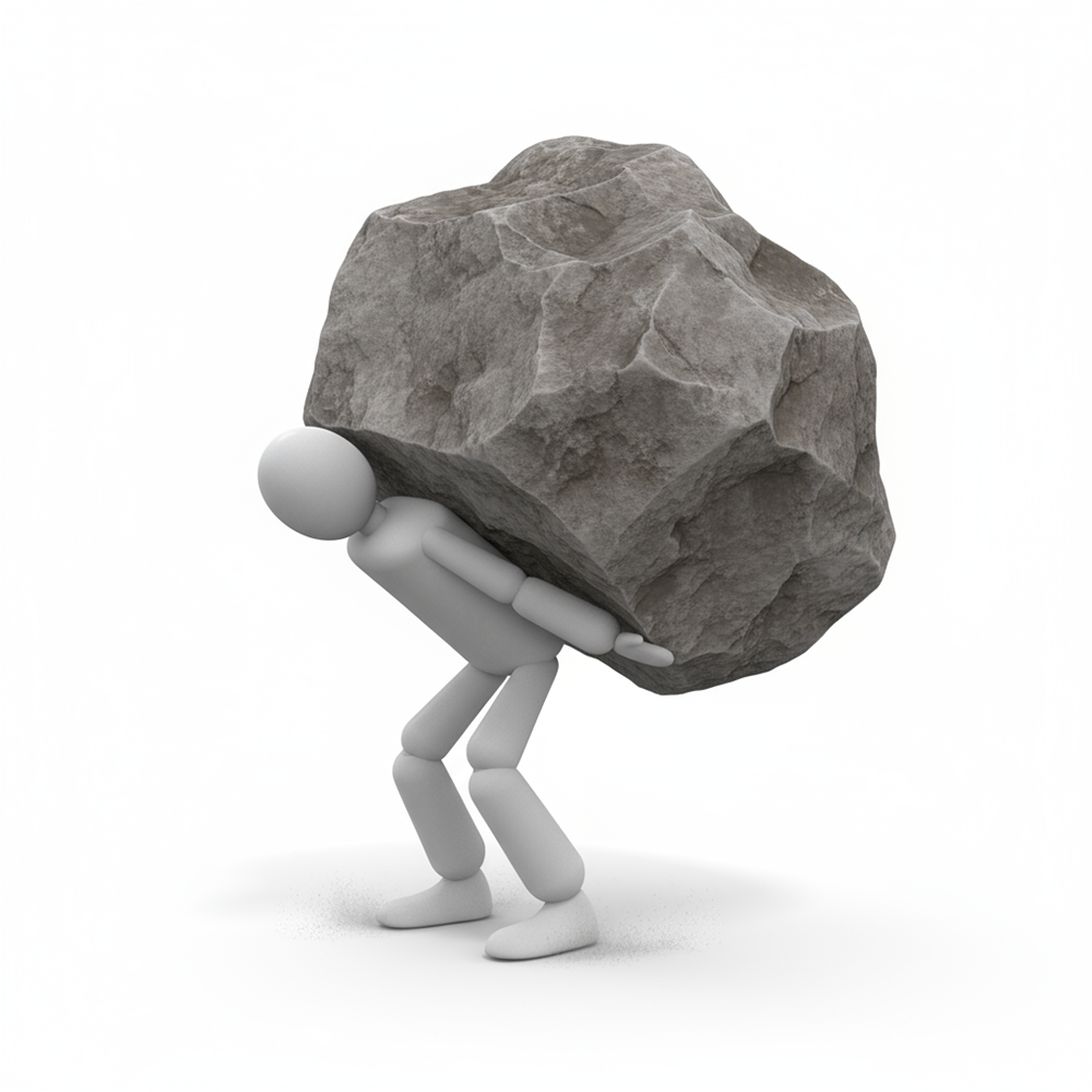 A person carrying a huge rock and enduring the pressure
