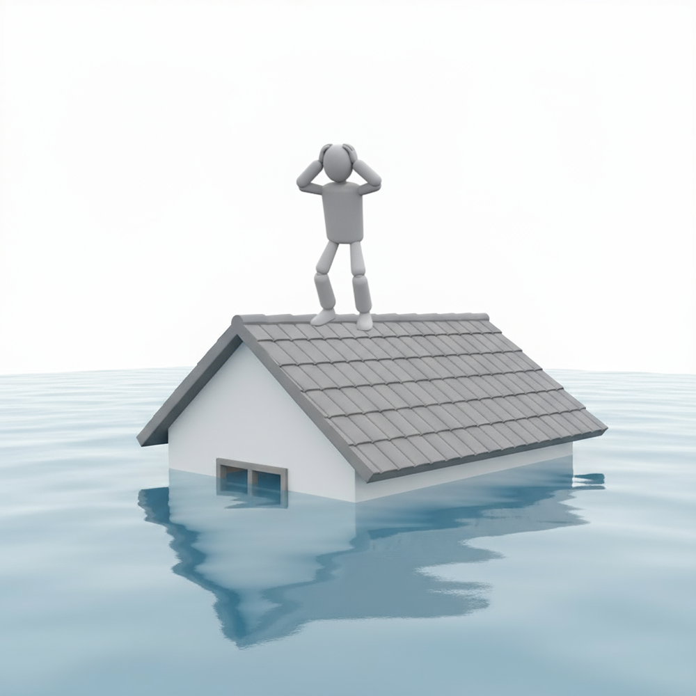 People Standing on the Roof of a Flooded House