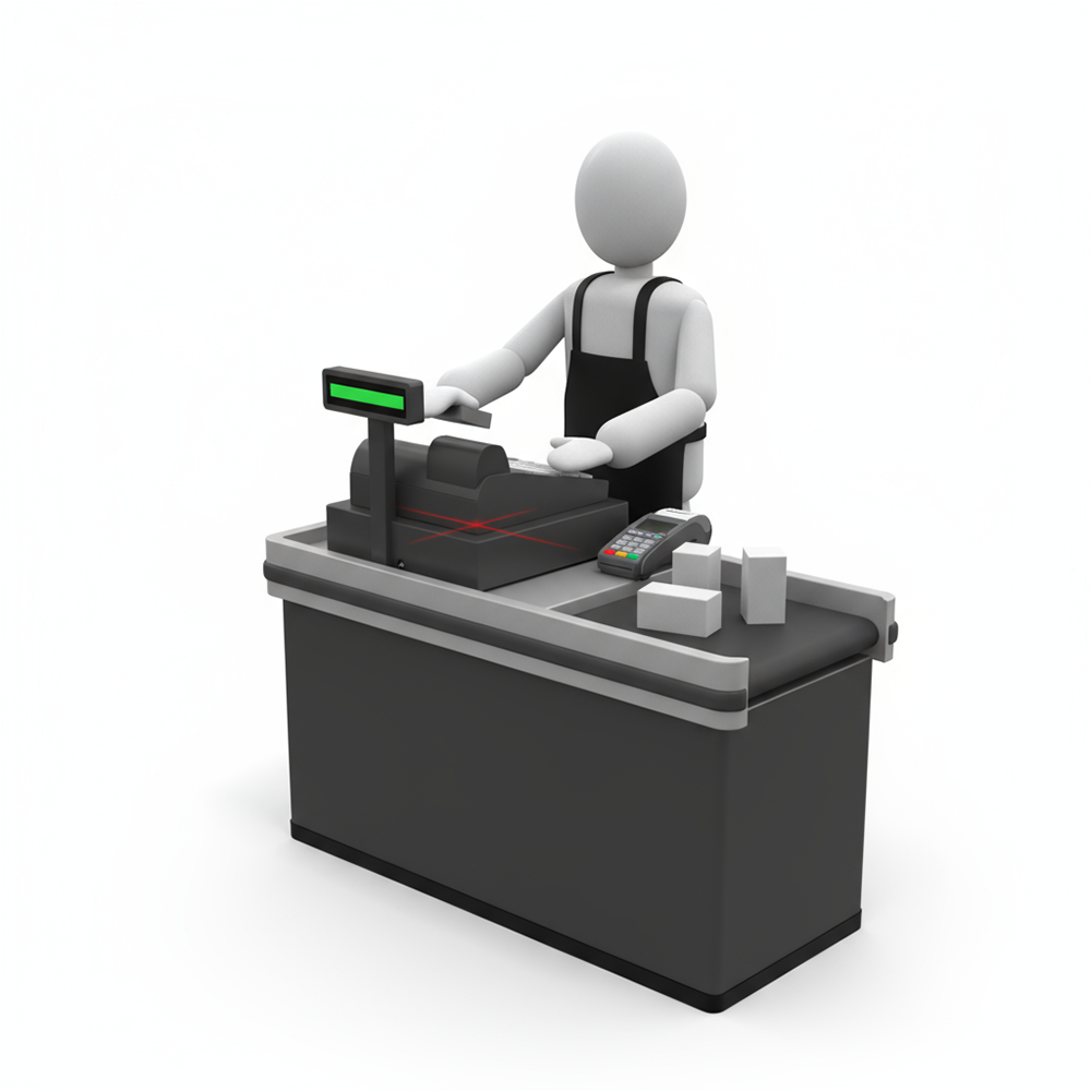 Person serving customers at the cash register