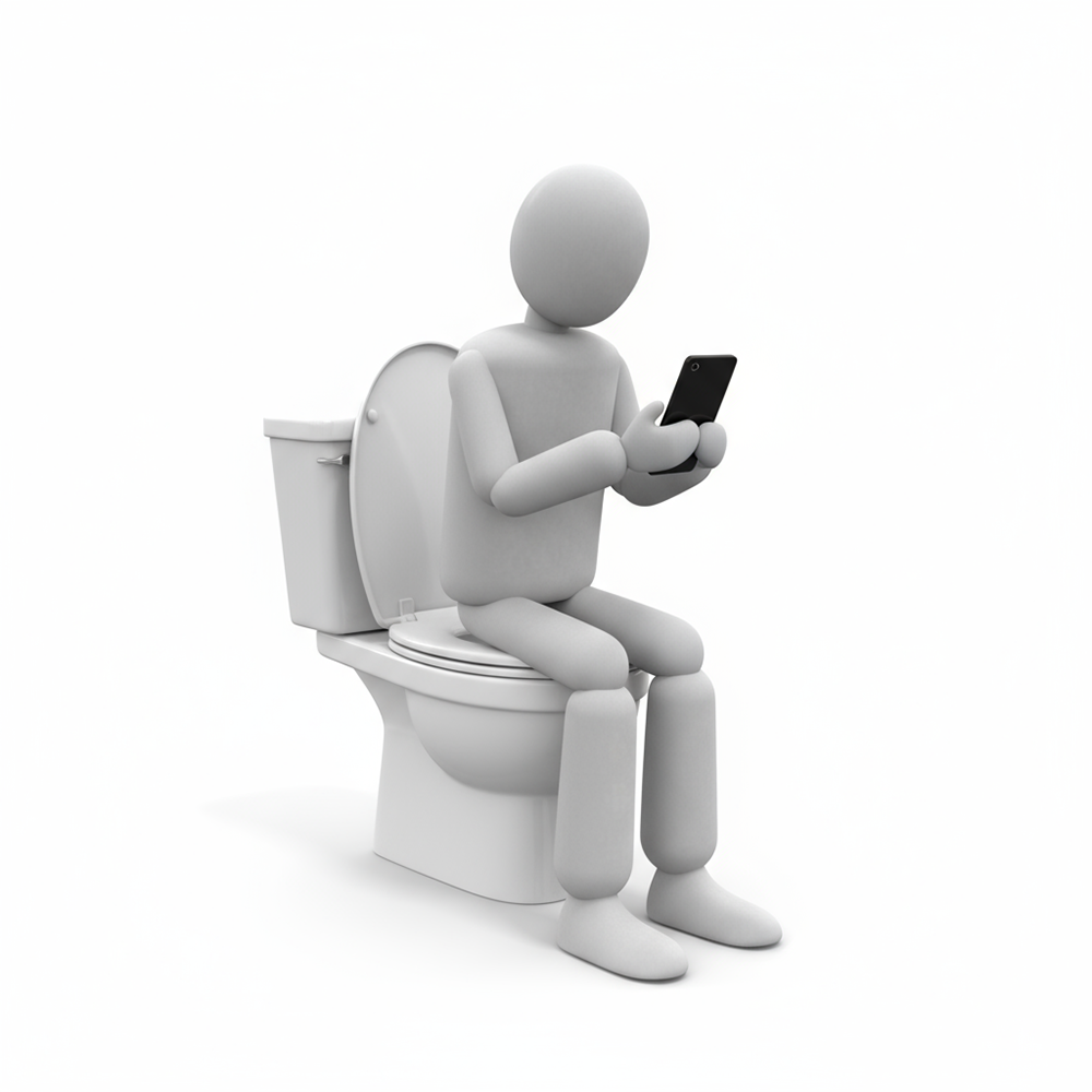 Person sitting on a toilet seat using a smartphone