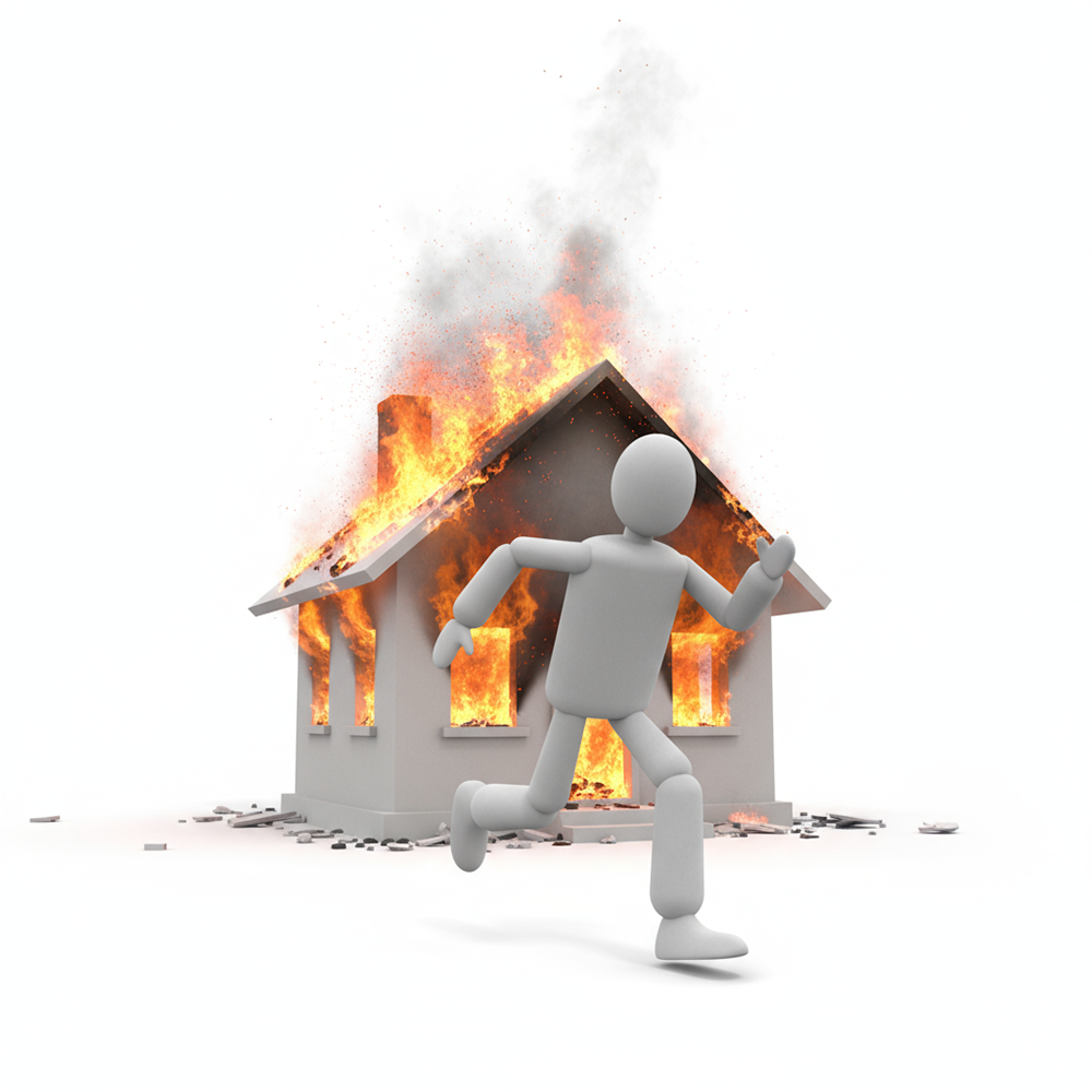 Person fleeing a burning house