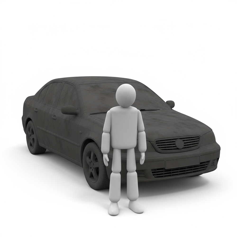 Person Standing in Front of a Dirty Car