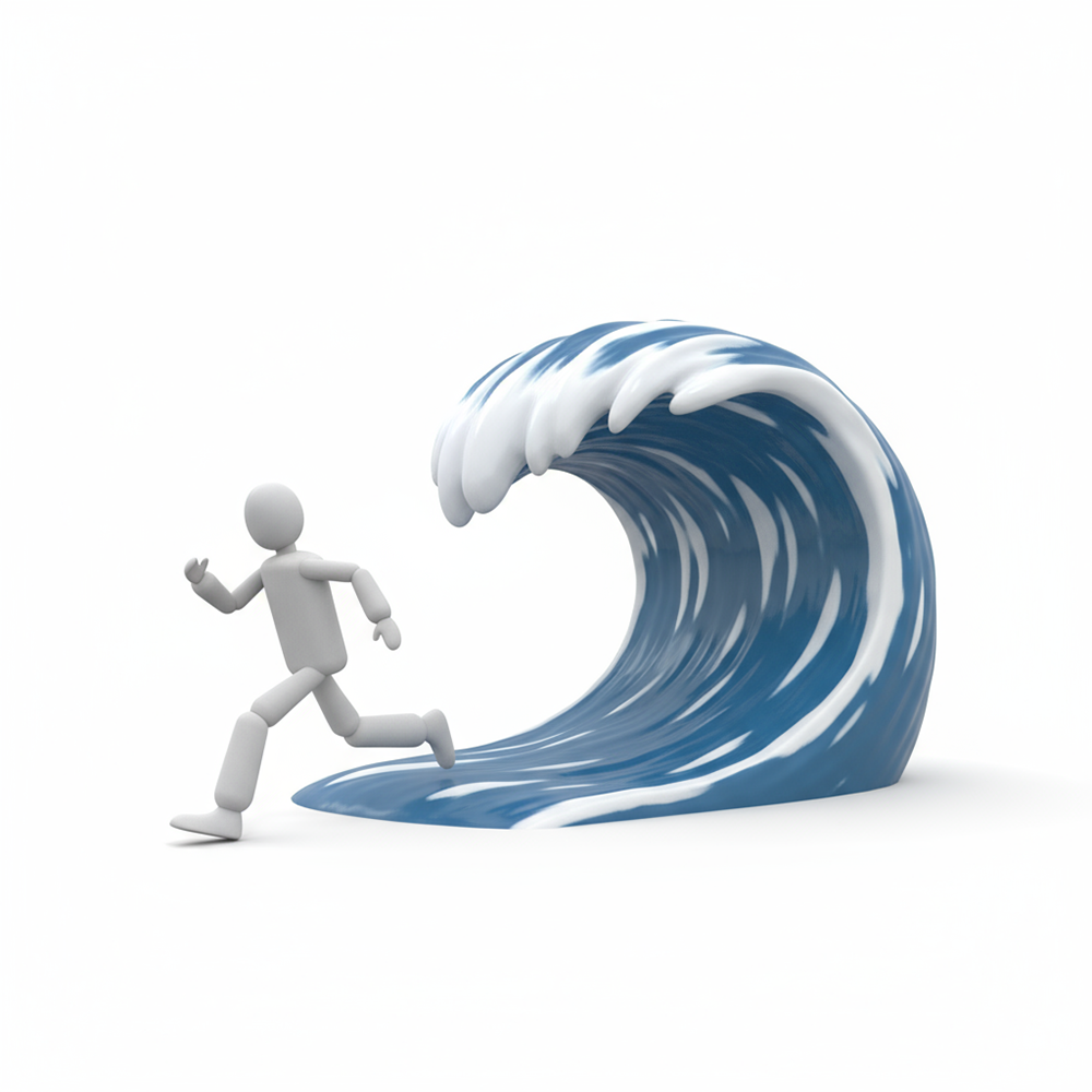 Person Escaping from a Huge Wave
