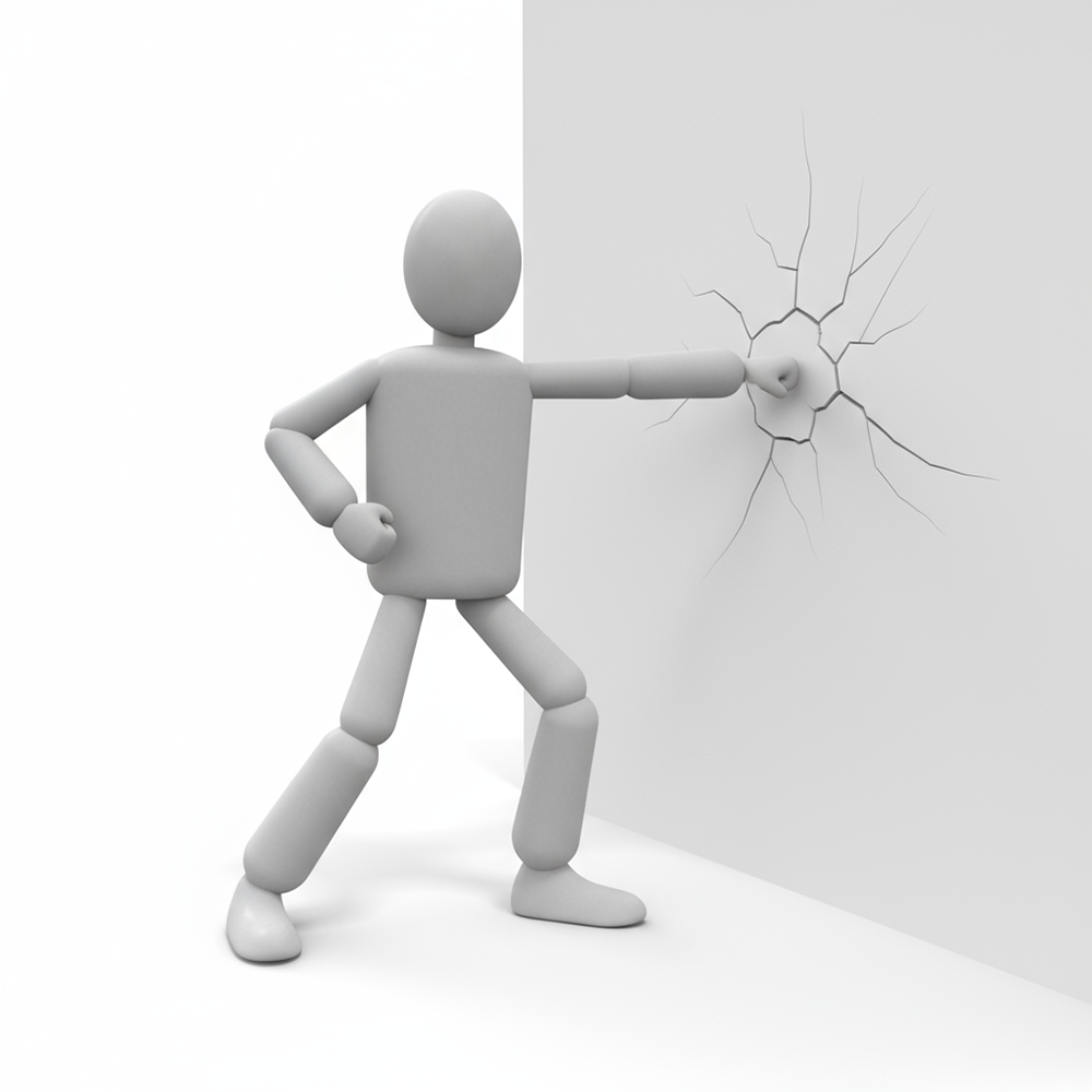 A person punching a wall in anger
