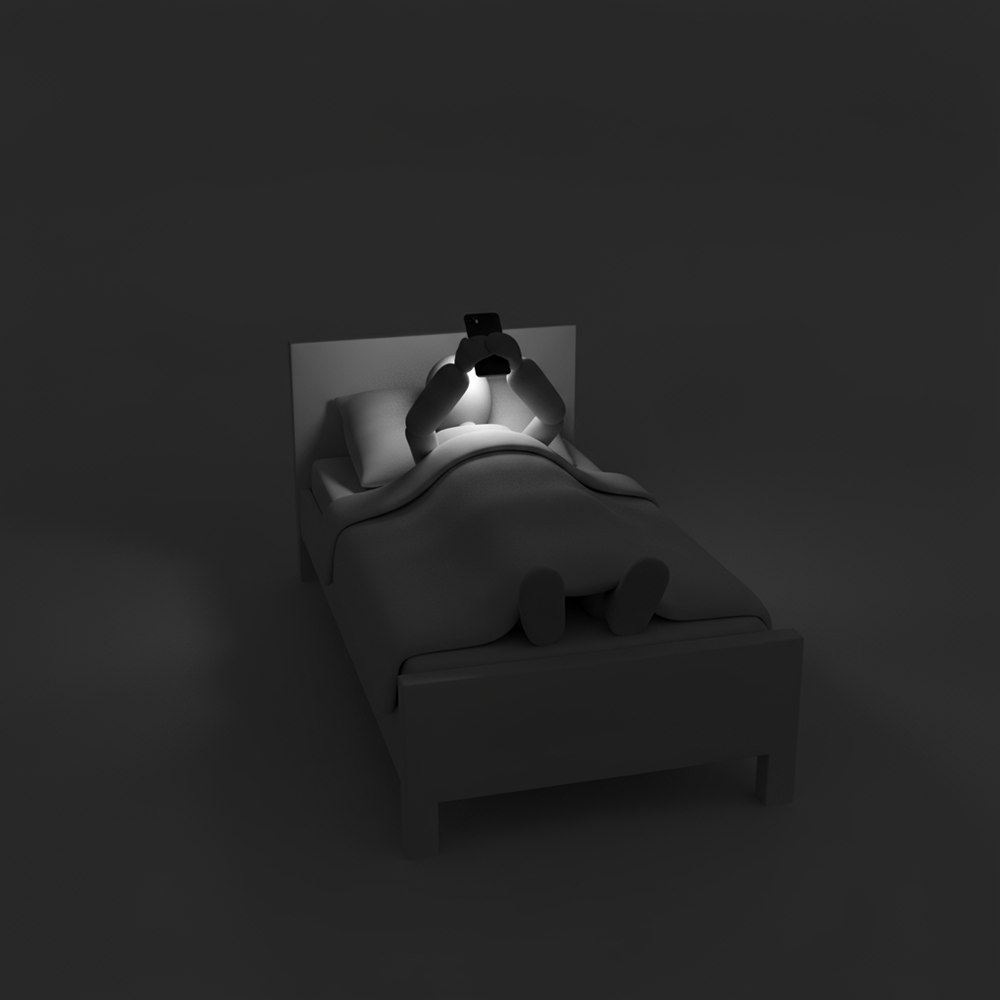 Person using a smartphone in bed in the dark