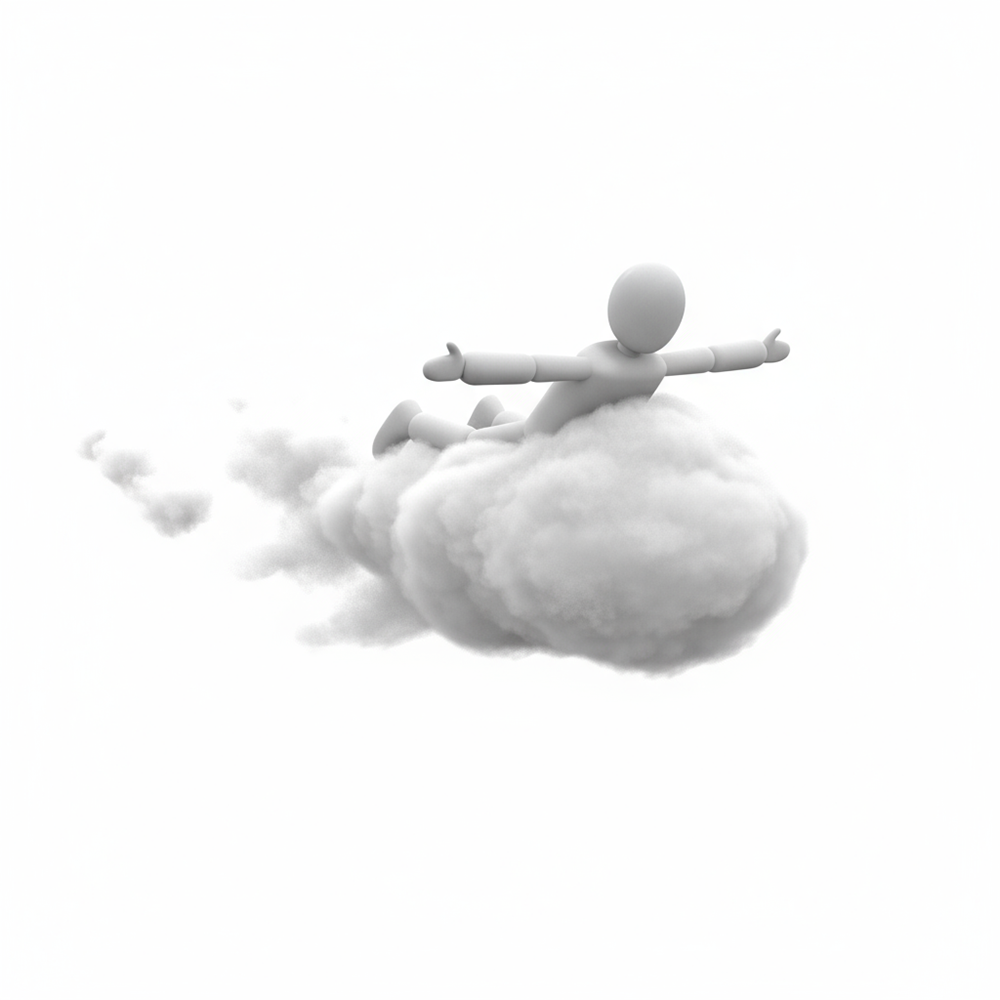 People flying in the sky on clouds